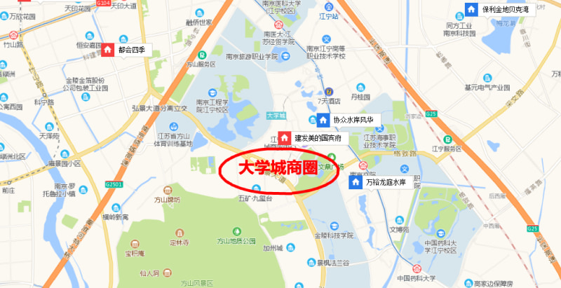 江宁大学城新房分布图(根据百度地图绘制,仅供参考)河定桥商圈河定桥