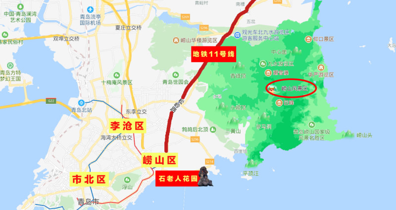 青岛楼盘(根据百度地图绘制 略有误差,仅供参考 崂山区共有96条公交