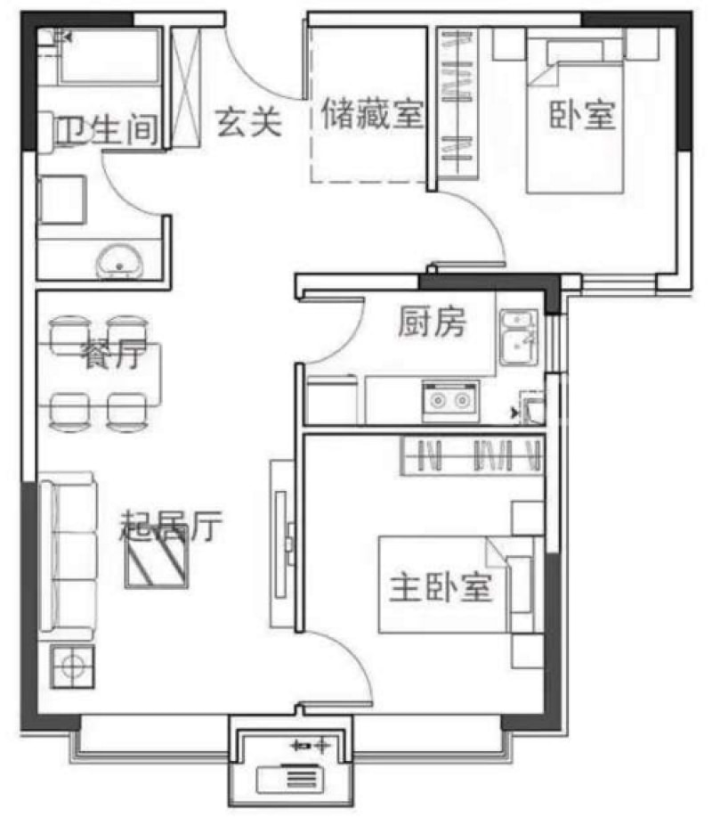 和泓葛沽湾·首府70平米户型(开发商供图)